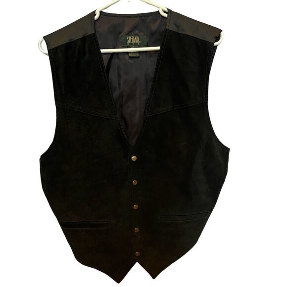 Stefano Man Black Vest Medium Leather front with front pockets - Picture 1 of 7